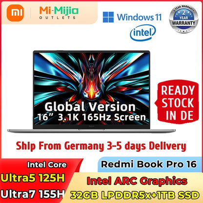 Xiaomi laptop Redmi Book Pro 16 2024 ARC Graphics  Intel Core Ultra5/Ultra7 32G 1TB SSD 16"3.1K 165Hz Screen