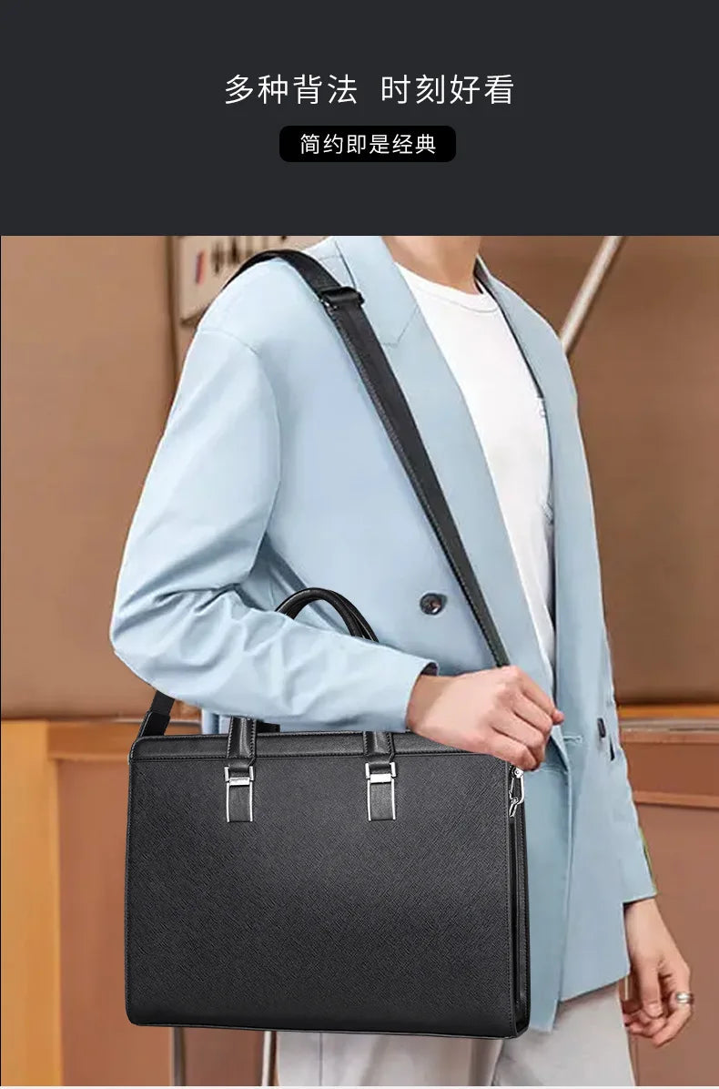 OYIXINGER Men's Leather Business Briefcase Bag Female Casual Handbag Cowhide Computer Bag 14 Inch Laptop Bags Man's Nice Gift