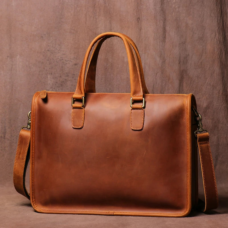 Men's Bag Crazy Horse Leather Men Briefcase for Laptop 14 Messenger Men's Leather Business Office Bag A4 File