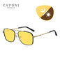 CAPONI Night Vision Men's Sunglasses Car Driving Square Pure Titanium Shades Photochromic Brown UV400 Sun Glasses BSYS21028