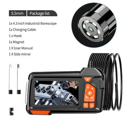 4.3" LCD Endoscope Camera with Light HD 1080P 5.5mm IP67 Waterproof Borescope Camera with 6 Adjustable LED Lights for Sewer Car