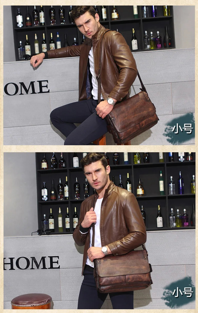 Business casual leather men's bag horizontal section cowhide vintage shoulder messenger bag men laptop bags postal briefcases