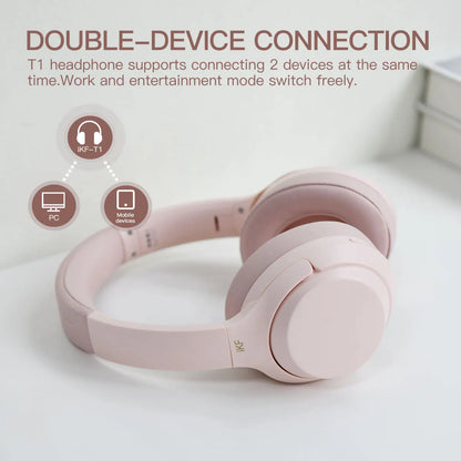 iKF T1 Wireless Bluetooth Headphones Call Noise Cancelling Wired Headset HiFi Sound with Game Mode  50 Hours Using Time