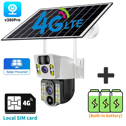 4K Solar Camera 4G SIM Card Dual Lens 8MP HD Night Vision IP CCTV Surveillance PTZ PIR Human Detection Alarm Waterproof WIFI Cam