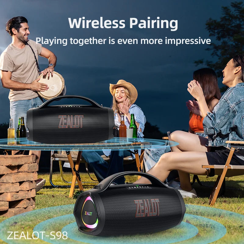 ZEALOT S98 160W Portable Bluetooth Speaker High Volume Waterproof 36000mAh Wireless TWS Subwoofer Suporrt USB/TF/AUX RGB light