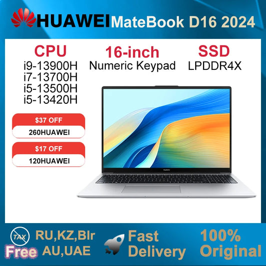 2024 HUAWEI MateBook D16 SE/D16 i9-13900H/i7-13700H/i5-13500H/i5-13420H 16GB 512GB/1TB 16-inch SSD LPDDR4X Numeric Keypad