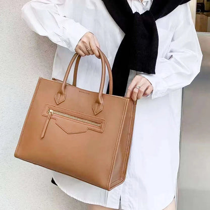 2023 Luxury Women Bag Elegant Cow Leather Business Lady Portfolio Handbag Fashion A4 Large Capacity Female Designer Shoulder Bag