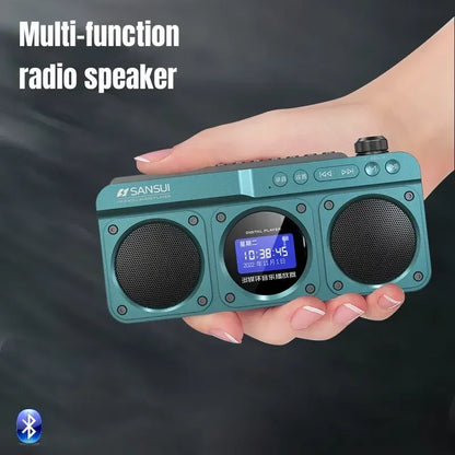 SANSUI F28 Portable FM Radio MP3 Walkman Outdoor Card Wireless Bluetooth Speakers Hi-fi Sound Quality LED Clock Lyrics Display