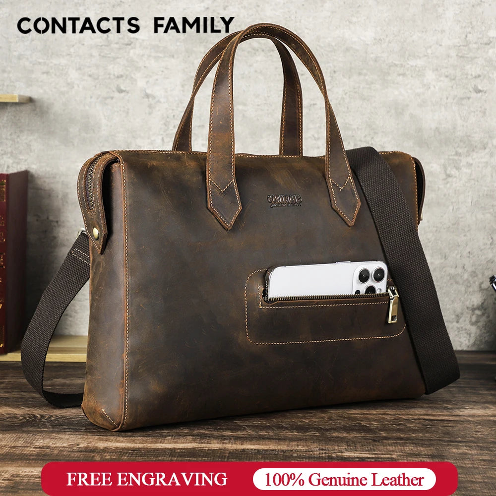 Vintage Genuine Leather Laptop Handbag Men Briefcase Casual Shoulder Bag Large Capacity Messenger for Macbook 13''