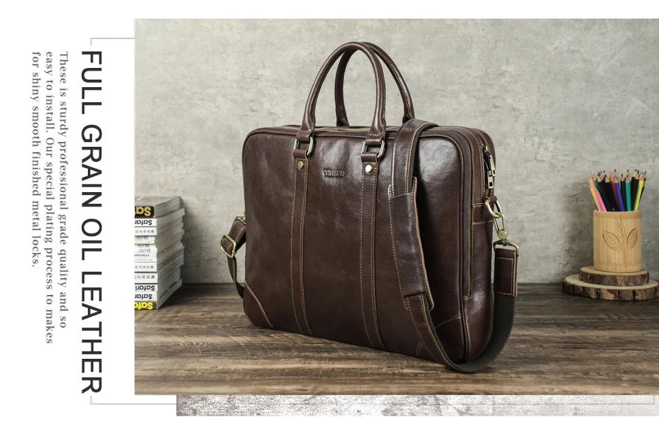 Leather Shoulder Messenger Bag Men Leather Can Hold 14.2-inch Business Laptop Briefcase сумка на плечо кожаная ноутбука портфель