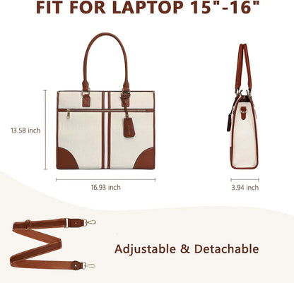 Waterproof Laptop Bag 15.6 inch PU Leather Women's Handbag Large Capacity Tote Bag Purse Computer Briefcase for Business Office