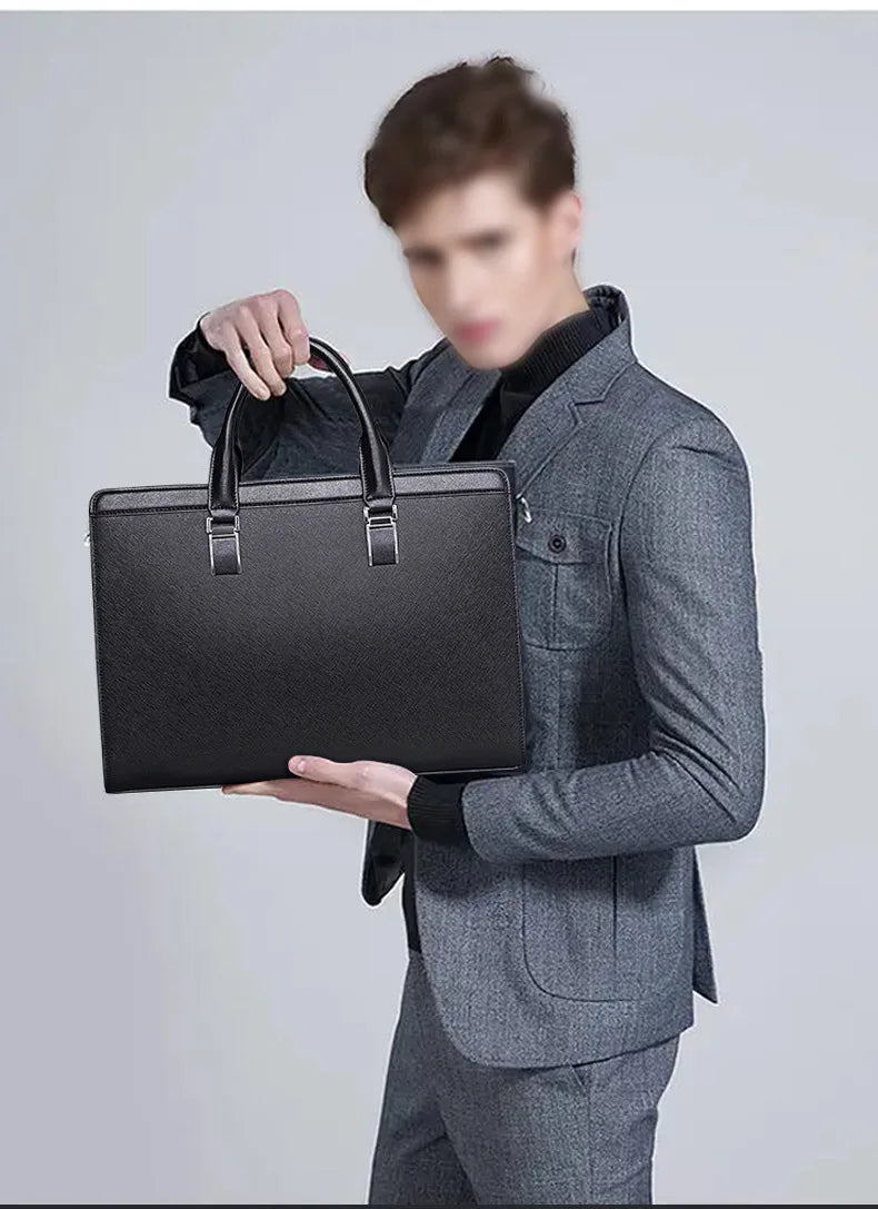 OYIXINGER Men's Leather Business Briefcase Bag Female Casual Handbag Cowhide Computer Bag 14 Inch Laptop Bags Man's Nice Gift