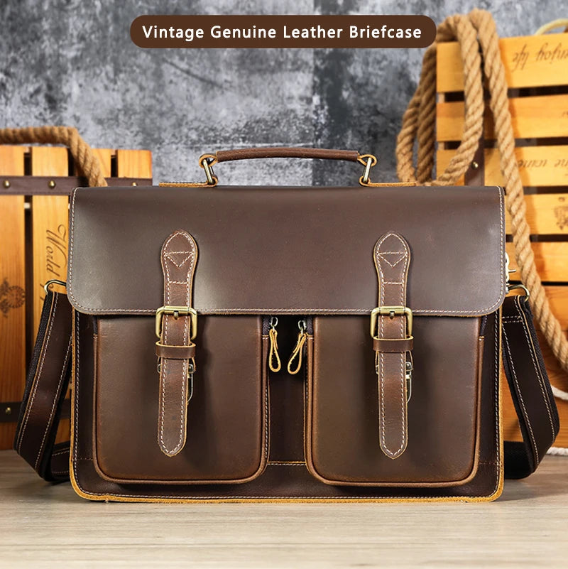 Vintage Handbags Men's Leather Notebook Bag Cowhide Travel Trolley Wheel Luggage Men's Messenger Bag Business Briefcases