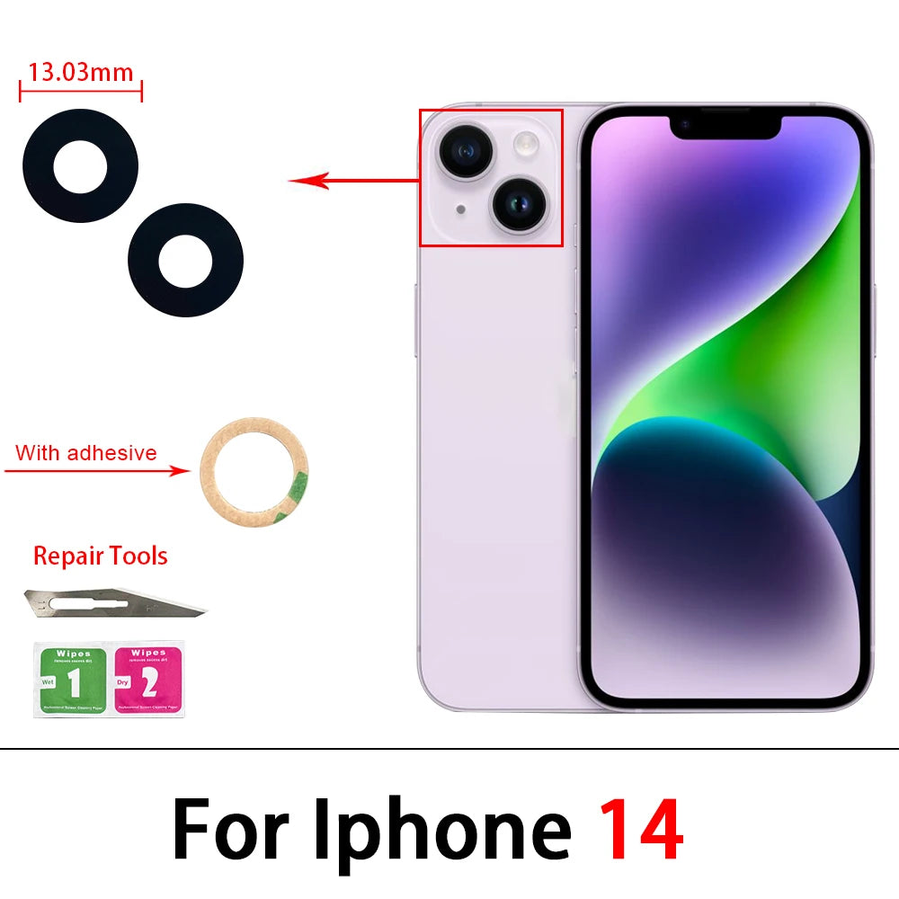 5Pcs/Lot，New Back Rear Camera Glass Lens Cover With Adhesive Replacement Repair For iPhone 11 12 13 14 Pro Max mini 15 Plus