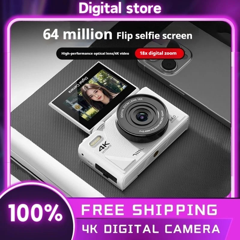 4K Digital Camera 64 Megapixels HD Digital Camera 18X Digital Zoom Single Rotating Screen Cameras 3.0 Inch Screen Custom Camera