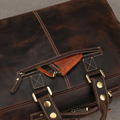 Luufan Vintage Crazy Horse Leather Men‘s Briefcase 15.6" Business Handbag Cow Leather Laptop Messenger Bag Big Files Work Tote