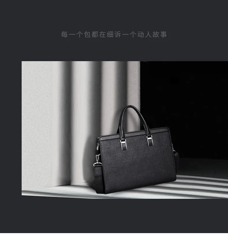 OYIXINGER Men's Leather Business Briefcase Bag Female Casual Handbag Cowhide Computer Bag 14 Inch Laptop Bags Man's Nice Gift