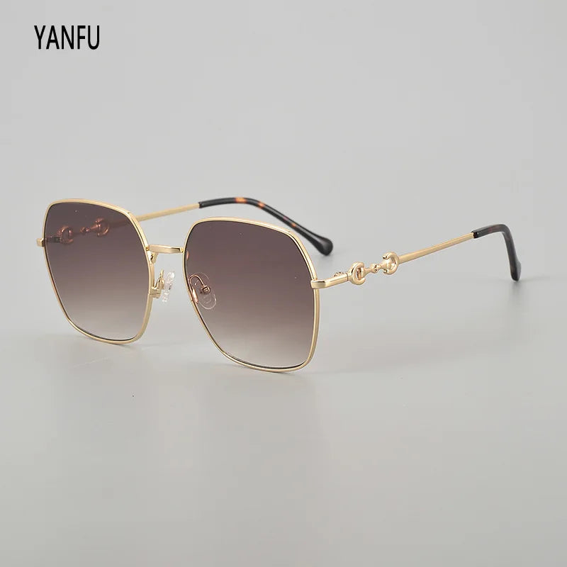 Gradient Lens Square Large Frame Summer Sunglasses Women Metal Fashion Men UV400 Glasses Woman Outdoor Vintage Eyeglasses 145mm