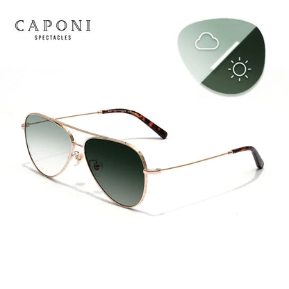 CAPONI Gradient Gray Men's Sunglasses Outdoor Fashion Travel Alloy Original Brand Sun Glasses For Male UV400 Protection CP7538