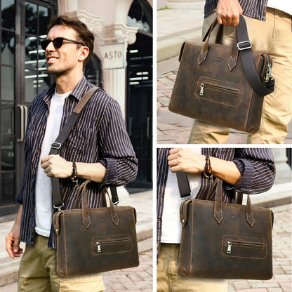 Vintage Genuine Leather Laptop Handbag Men Briefcase Casual Shoulder Bag Large Capacity Messenger for Macbook 13''