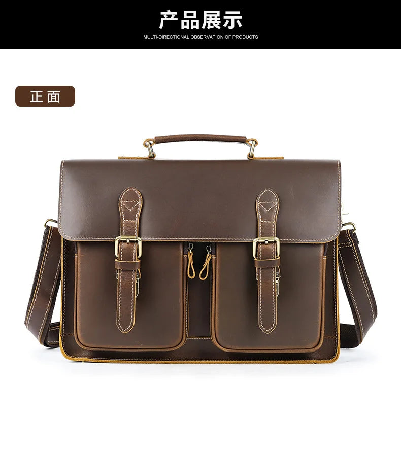 Vintage Handbags Men's Leather Notebook Bag Cowhide Travel Trolley Wheel Luggage Men's Messenger Bag Business Briefcases