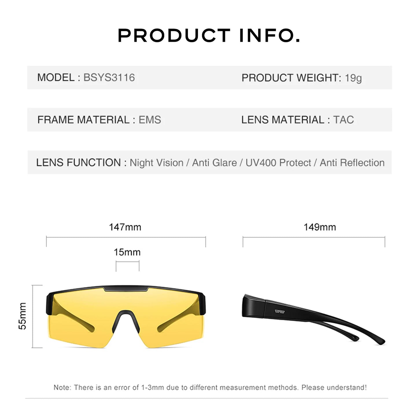 CAPONI Fit Over Men's Sunglasses Day Night Vision Yellow Sun Glasses Original Design Photochromic Brown UV400 Eyewear BSYS3116