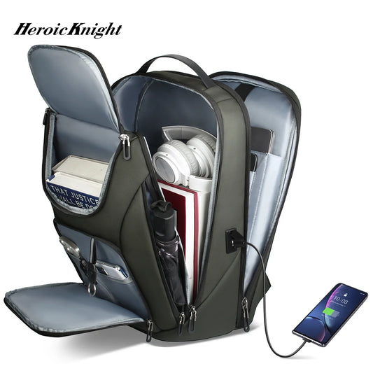 Heroic Knight 17.3 Inch Business Laptop Backpack with Dual USB Port Waterproof Big Capacity Multi-Use Work Office Shoulder Bag