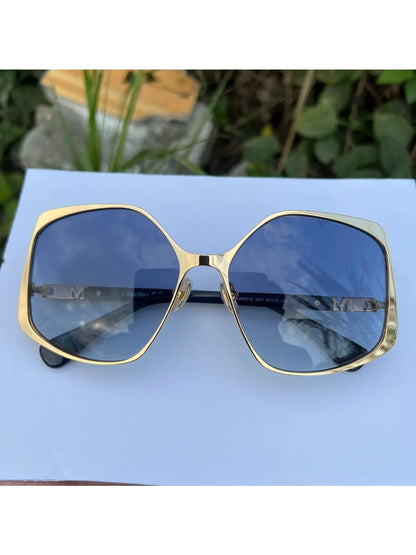 Italian Luxury Brand Oversized Metal Frame Sunglasses for Women with Irregular Lenses