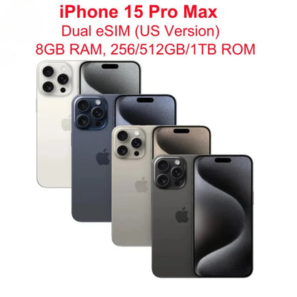 iPhone 15 Pro Max Dual eSIM 6.7" Genuine LTPO Super Retina XDR OLED Face ID NFC A17Pro 8GB 256/512GB/1TB 98% New 5G Cell Phone