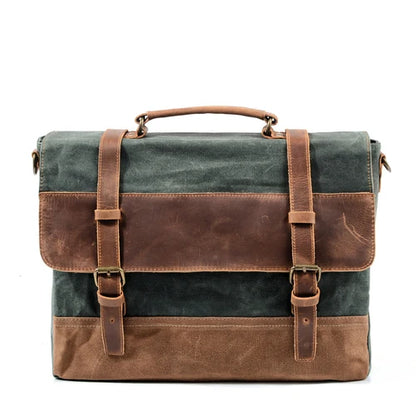 MUCHUAN Oil Wax Canvas Handbag Mens Waterproof Shoulder Bag Vintage Canvas Leather Briefcases 14" Laptop Messenger Bags Large