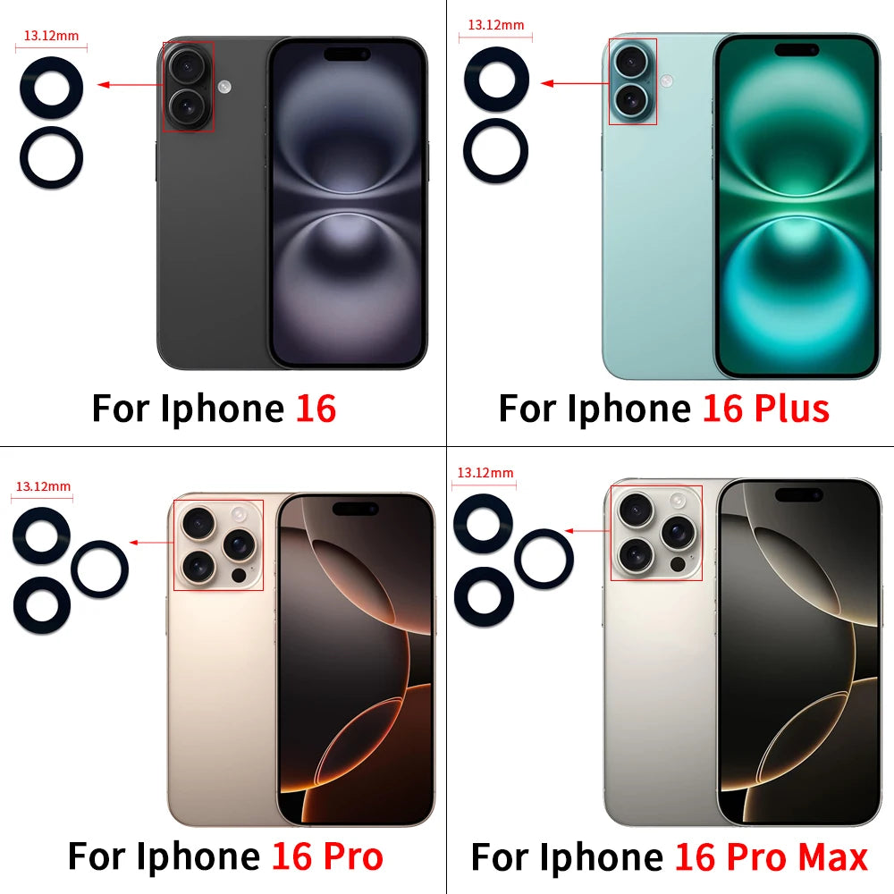 New Camera Glass Lens Back Rear Camera Glass Lens For iPhone 11 12 13 14 15 16 Pro Max Plus Mini With Sticker Adhesive