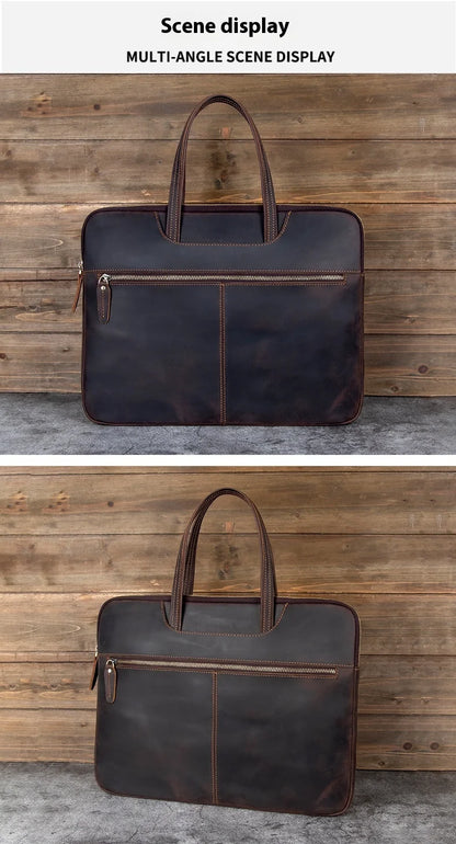 Vintage Crazy Horse Leather Briefcase Men's Handbag