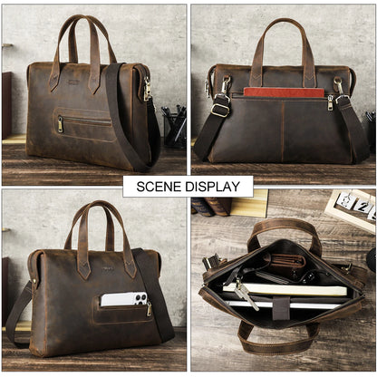 Vintage Genuine Leather Laptop Handbag Men Briefcase Casual Shoulder Bag Large Capacity Messenger for Macbook 13''