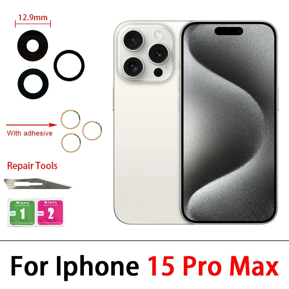 New Camera Glass Lens Back Rear Camera Glass Lens For iPhone 11 12 13 14 15 16 Pro Max Plus Mini With Sticker Adhesive