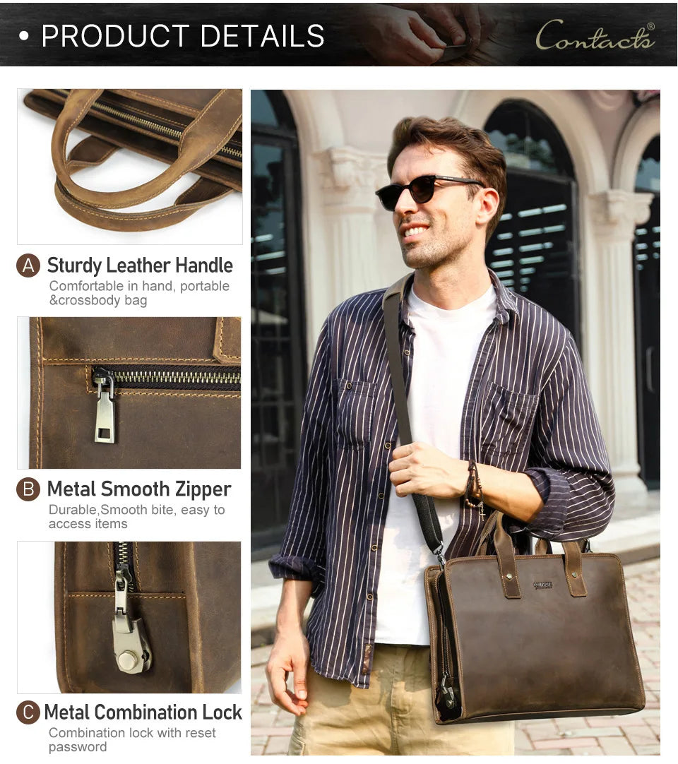 Cow Leather Mans Messenger Luxury Brand Bag Combination Lock Men's Business Briefcase Portable Oblique Span Computer Portfolio