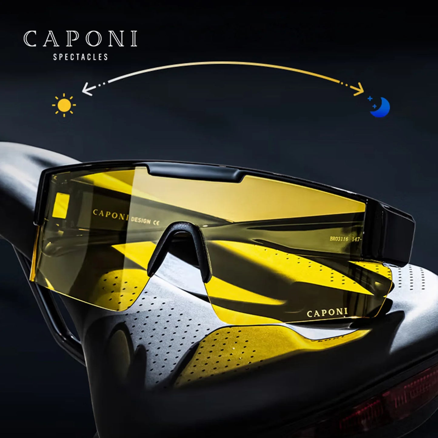 CAPONI Fit Over Men's Sunglasses Day Night Vision Yellow Sun Glasses Original Design Photochromic Brown UV400 Eyewear BSYS3116