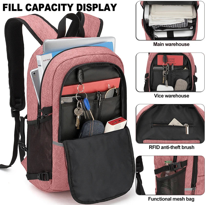 Fashionable Multi Pocket Neutral Backpack, Waterproof, Anti-theft, 14 Inch Computer Backpack, USB And Headphone Reserved Ports