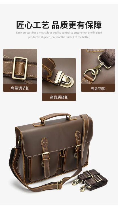 Vintage Handbags Men's Leather Notebook Bag Cowhide Travel Trolley Wheel Luggage Men's Messenger Bag Business Briefcases