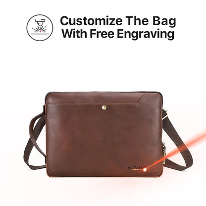 Men's Genuine Leather Laptop Bag For MacBook Pro Air 14 13 Handbag Crossbody Briefcase Bussiness Handbag With Shoulder Strap