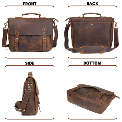 S.WORKER Vintage Genuine Leather Men's Briefcase Laptop Messenger Bag Crazy Horse Leather Handbag Cowhide Retro Casual Style