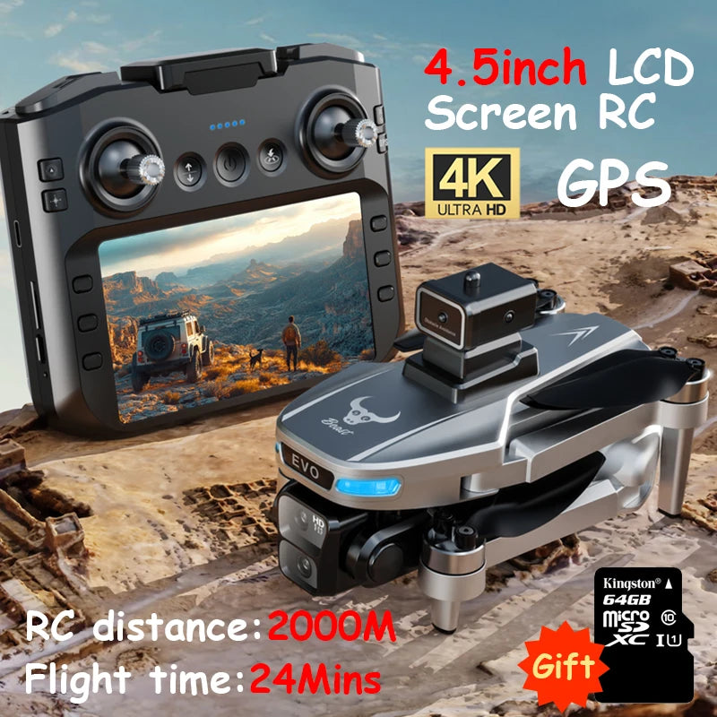 4K Drone Professional HD Camera 5G WIFI FPV Drones 360° Obstacle Avoidance 4.5 inch Screen Brushless RC Quadcopter GPS Dron Toys