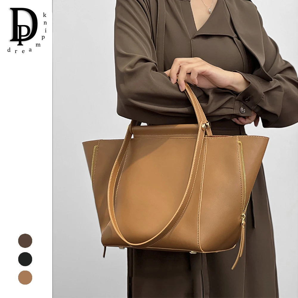 2023 Luxury Women Bag Elegant Cow Leather Business Lady Portfolio Handbag Fashion A4 Large Capacity Female Designer Shoulder Bag