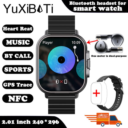 2024 Smart Watch 2 in 1 With Earphone Smartwatch Bluetooth Call Men Watch GPS Track Heart Rate Monitor Play Music SmartWatch