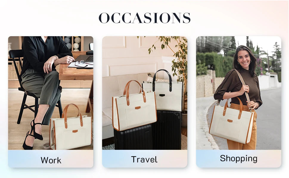 Missnine 15.6 Inch Woman Laptop Briefcase Tote Canvas ipad Bag Work Shoulder Bag Casual Tote Bag for Travel Office College