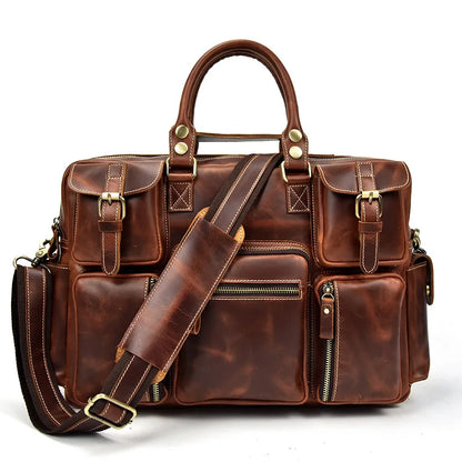 Vintage Men Crazy Horse Leather Briefcase Large Laptop Genuine Leather Business Bag Work Tote Travel Bag Cowhide Messenger Bag