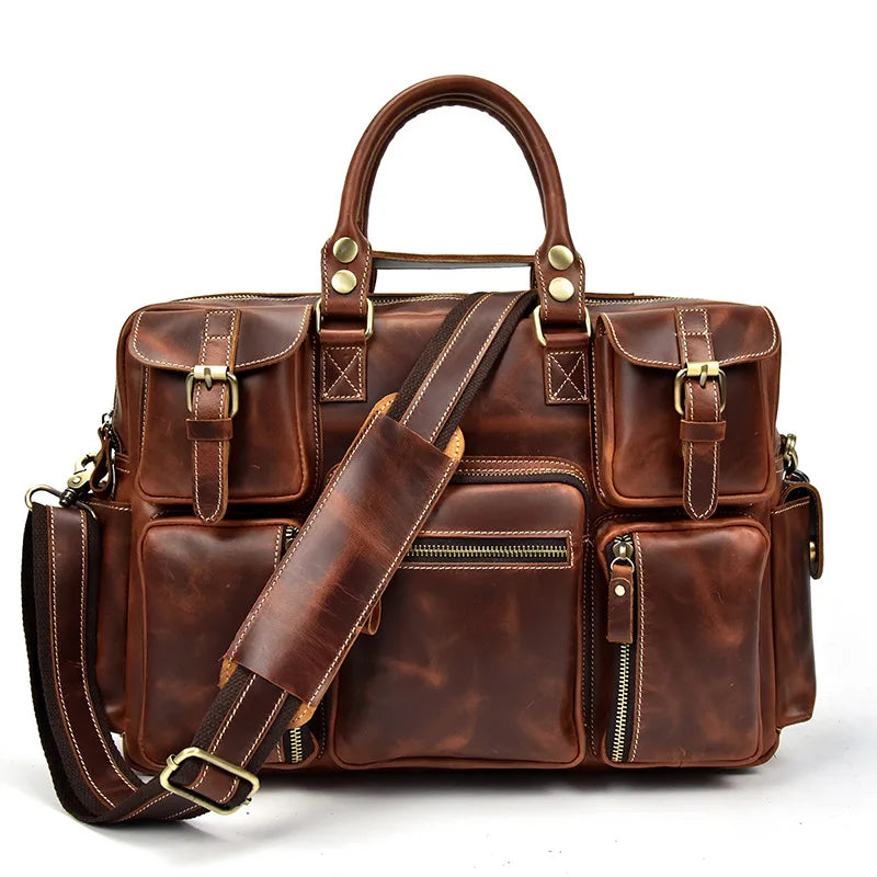 Fashion Natural Leather Men Briefcases With Shoulder Strap Mans Laptop Notebook Hand Bag 2019 New Business Briefcase Bag