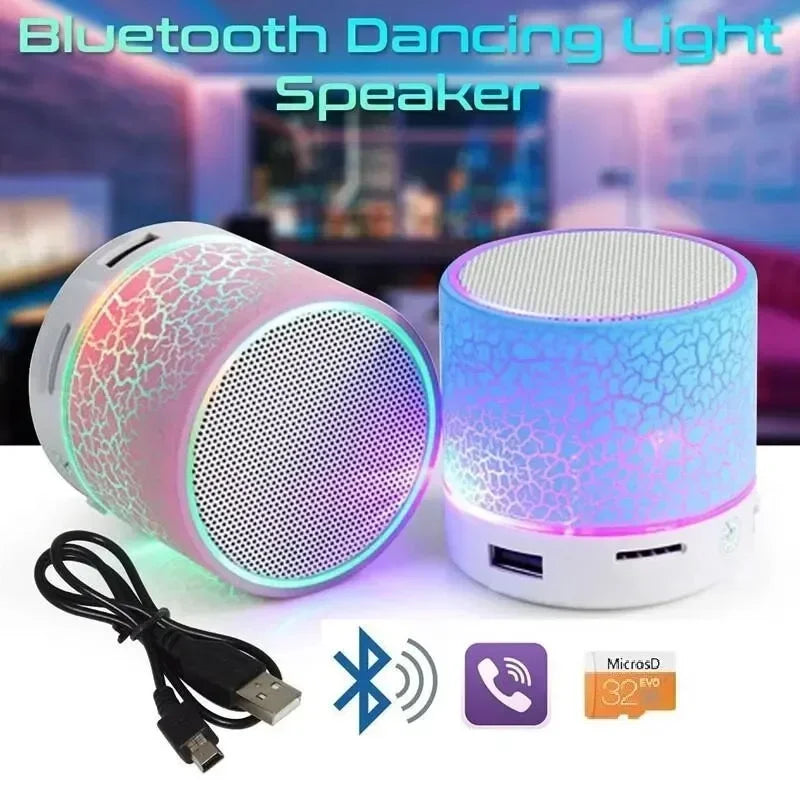 Mini Crackle Wireless Bluetooth Speaker Portable Car Audio Dazzling Crack LED Lights Subwoofer Support TF Card USB Charging