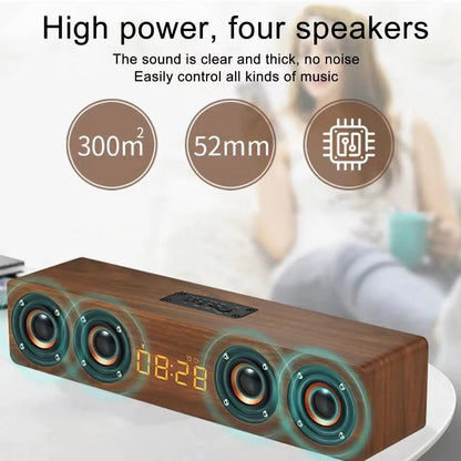 Wooden Bluetooth Speaker Portable Wireless Subwoofer Clock Soundbox Home Computer Echo Wall Soundbar HiFi Stereo TF AUX U Disk