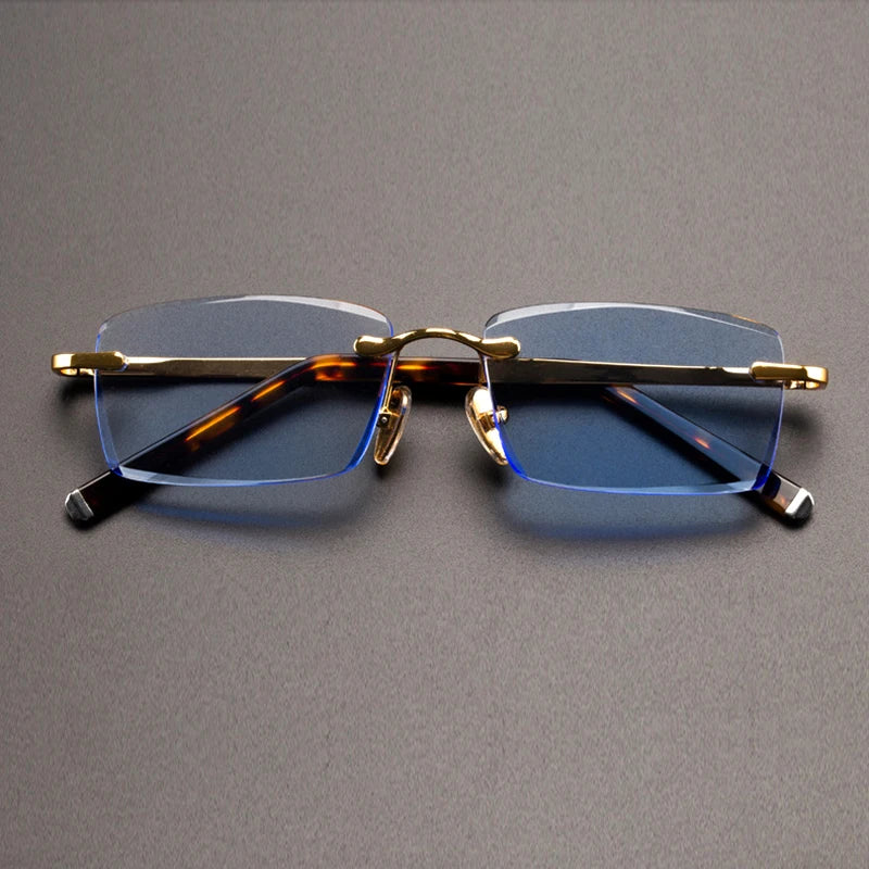 Blue Crystal Stone Sun Glasses Man Luxury Rimless Glass Sunglasses Woman Natural Mineral Lens Vintage Acetate Moisturizing Eye