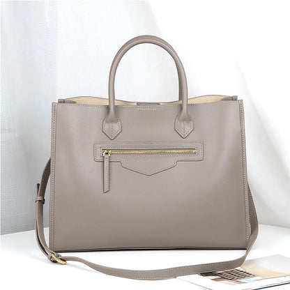 2023 Luxury Women Bag Elegant Cow Leather Business Lady Portfolio Handbag Fashion A4 Large Capacity Female Designer Shoulder Bag